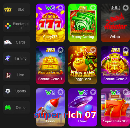 Main screen of Super Rich 07 game page for PK players