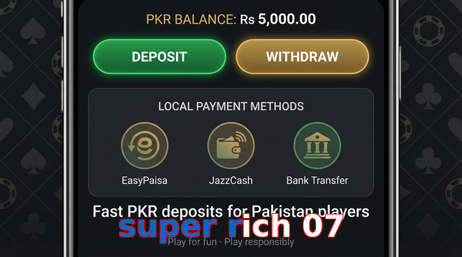 Deposit and withdrawal screen with PKR methods